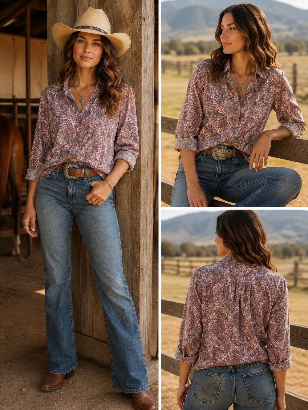Lands' End Paisley Button-Down Shirt in Mauve and Cream